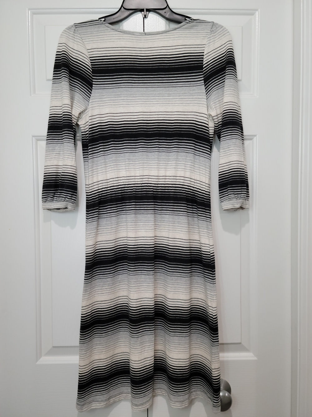Old Navy Black and White Striped Midi Dress with Tie Neck - Picture 2 of 11